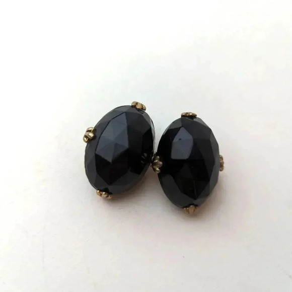 Vintage Black Stone Clip On Earrings - Picture 1 of 2